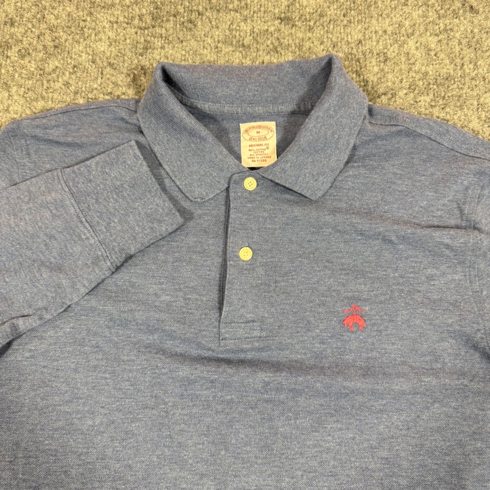 Brooks Brothers Long Sleeve Polo Original Fit Mens Size M Blue Supima Cotton EUC